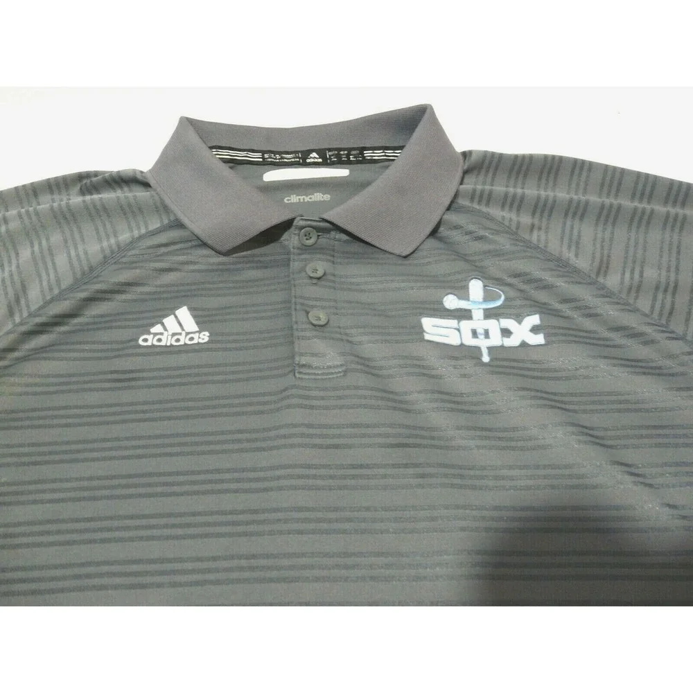 Adidas Polo Shirt Mens XL Gray Chicago White Sox Climalite Striped Sportswear